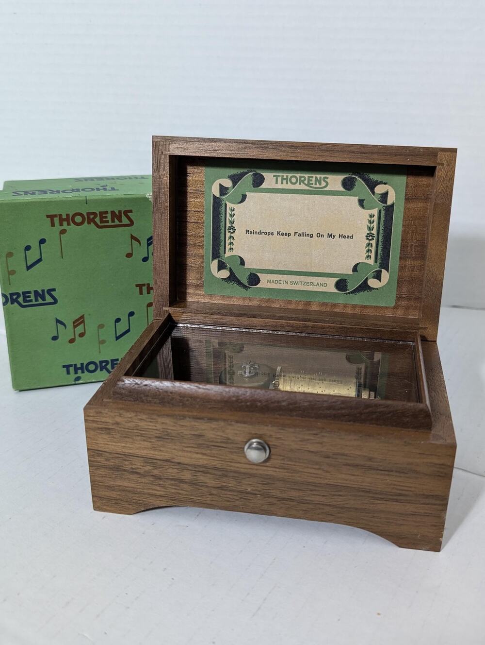 Raindrops Keep Falling On My Head Vintage Thorens Wood Music Box NOS Box